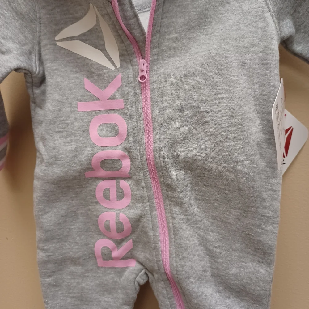 New REEBOK one piece fleecy romper zip hoodie- Newborn